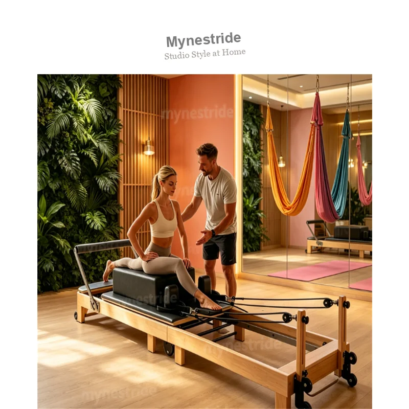 Scegli i dettagli che rendono la pratica più efficace | Tappezzeria in acero, nera | Reformer Pilates / Letto Pilates / Pilates