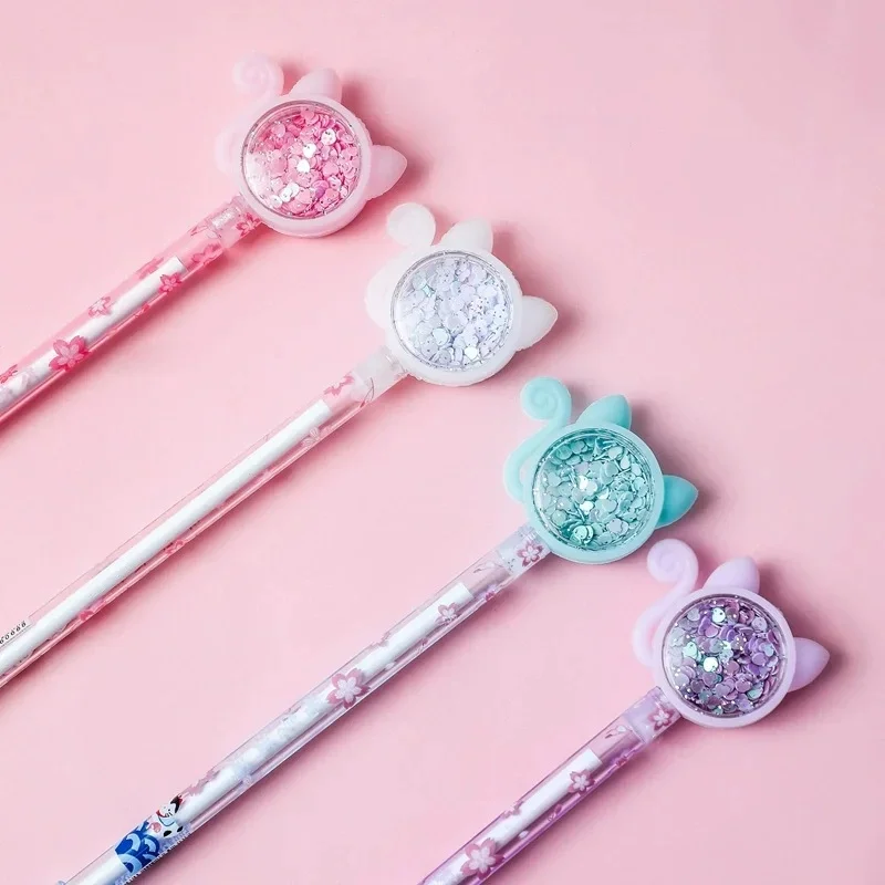 4Pcs/Set Kawaii Sequins Cat Tail Gel Pen Cute Kitten Black Ink Gel Pens Transparent Rod Office School Stationery Kid Writing Pen — zdjęcie produktu 7