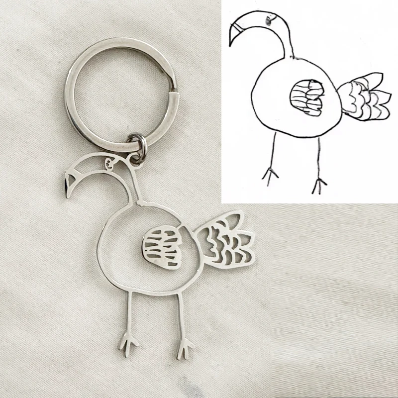 96 hours Shipment Customized Children's Drawing Keychain Kid's Art Personalized Keyring Stainless Steel Custom Design LOGO Gift