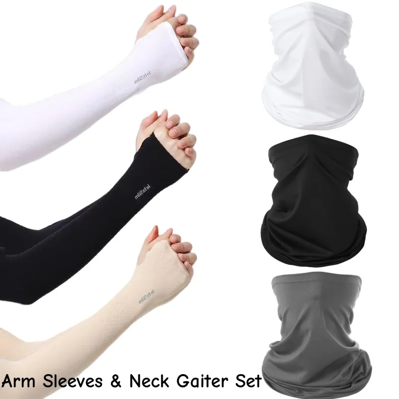 Mangas de brazo de ciclismo de seda de hielo de verano y conjunto de máscara facial protección solar cubierta de cuello máscara de Bandana mágica para actividades al aire libre de fitness