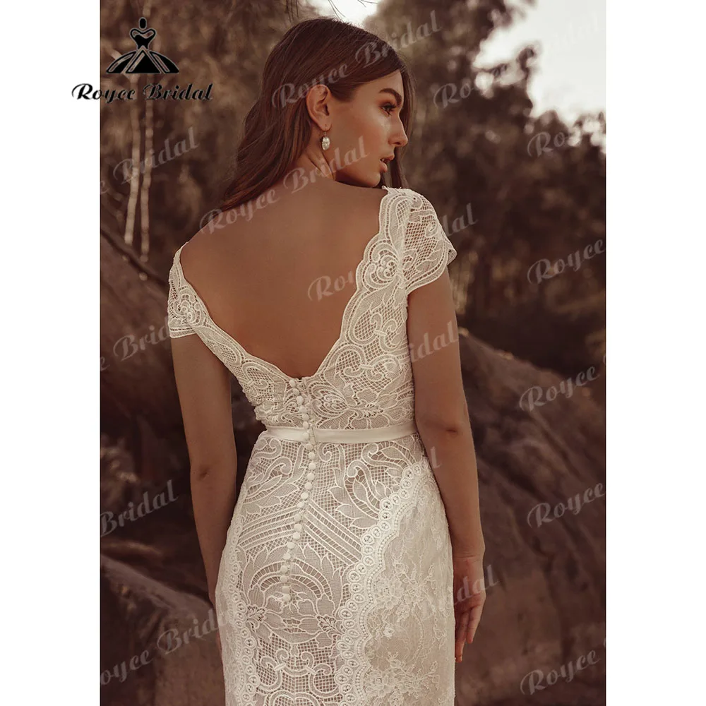 Suknie Slubne Roycebridal-Robe de mariée sirène avec mancherons, dentelle civile, V, présidence K, robe dos nu pour patients, personnalisée, 2025