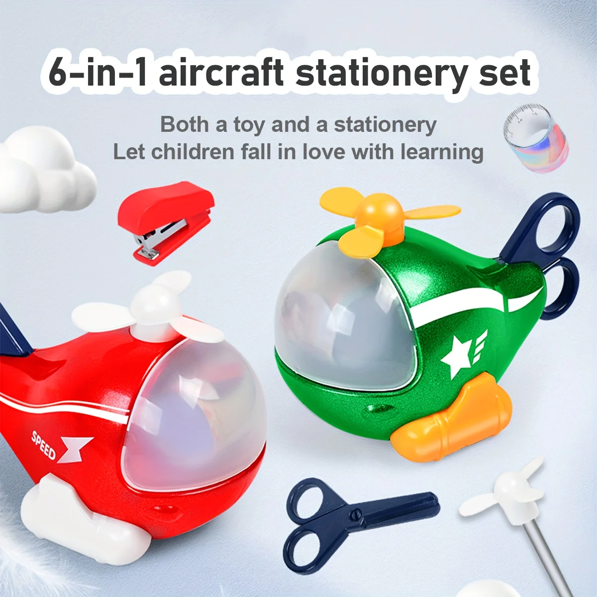 New Creative 6 IN 1 Aircraft Stationery Toy, Detachable Office Desk Decor, Starting School Onboarding Birthday Christmas Gift