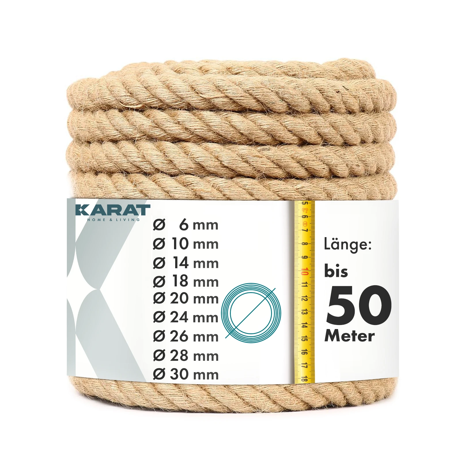 Extra Starkes Juteseil 30mm 50m – 100% Naturjute, Reißfest 597kg, Kletterseil Fitnessseil Dekoseil für Garten, Outdoor, DIY, Basteln & Deko