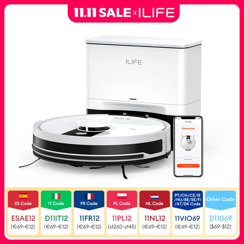 ILIFE A12 Pro Robot aspirador y trapeador combinado, navegación LIDAR, autocolección de polvo, succión de 3000 Pa, aplicación/control remoto