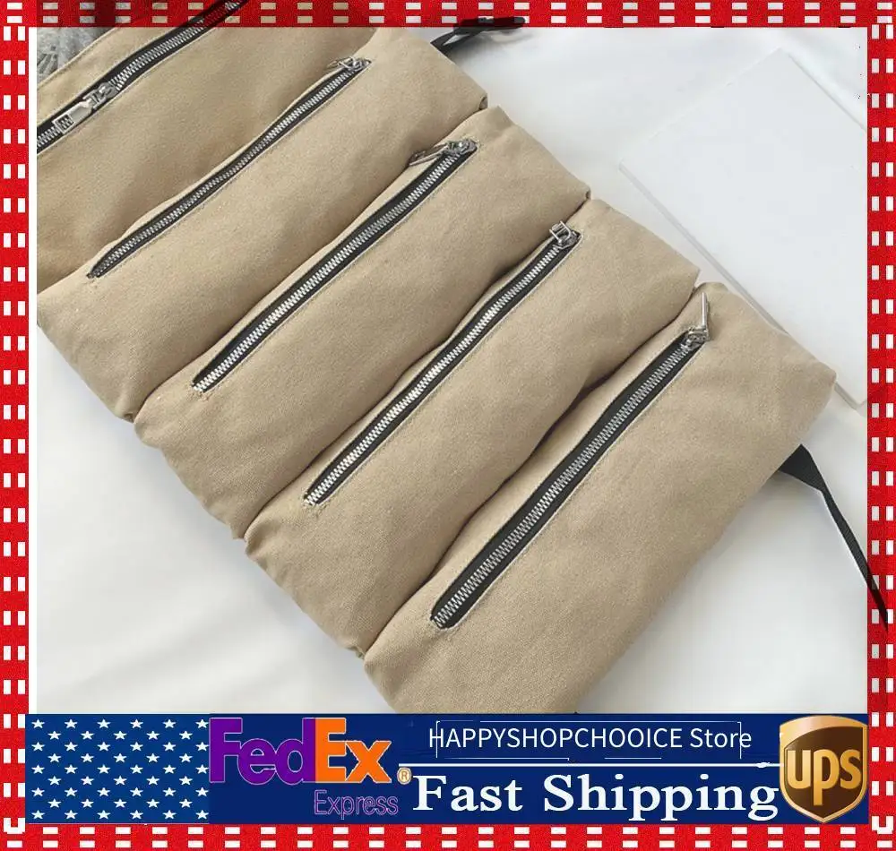 

Multi-purpose roll-up tool kit, canvas tool storage bag, hanging canvas roll-up tool kit with zipped storage pouch