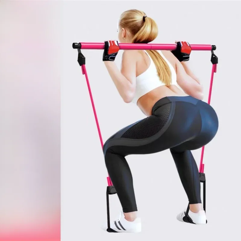 Pilates Stick - Regulowana sztanga fitness do ćwiczeń w domu, jogi, rozciągania i tonizacji - Przenośny pręt do ćwiczeń z gumkami — zdjęcie 2