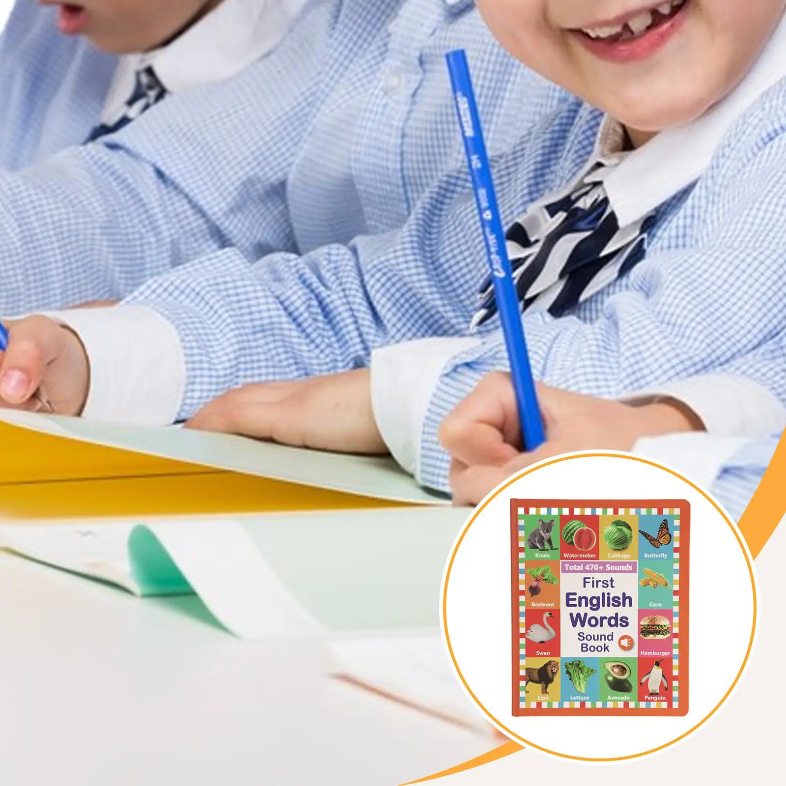 English Words Sound Book Children's Early Learning Talking Book with Audio Interactive Point Reading Books for Toddlers to Learn