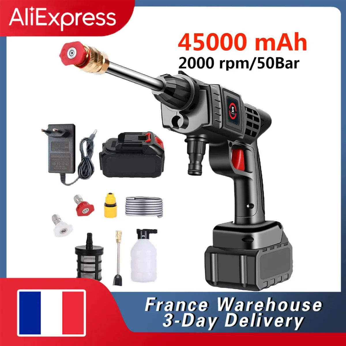 Pistola lavadora de coches de alta presión inalámbrica, 50bar, 200W, batería de 21 V, 20000mAh, generador de espuma, pistola de agua, limpiador, lavadora de coches