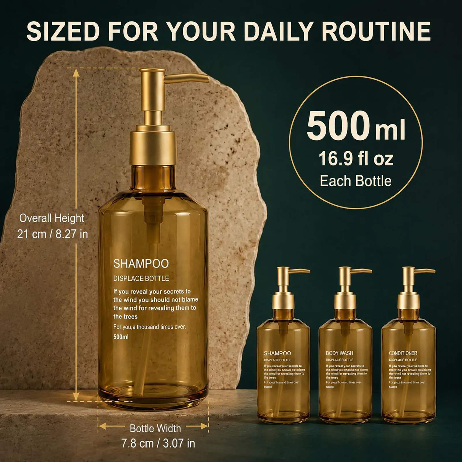 Shampoo and Conditioner Dispenser Set 3 x Gold Pump Bottles with Label Luxury Shampoo Dispenser Bathroom Shower Dispenser