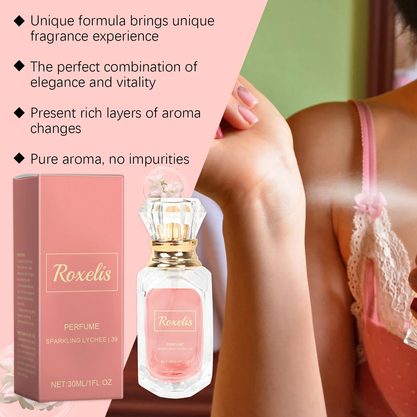 Roxelis 30ml Lychee Floral Scent Perfume Spray Charming Flirting Dating Light Fragrance Attract Floral Scent Pheromone Perfume