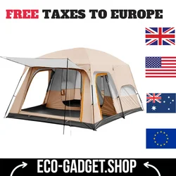 Camping Family luxury Tent 4-12 Person Double Layers Oversize 2 Rooms Thickened Rainproof Outdoor Family Camp Tour Equipment