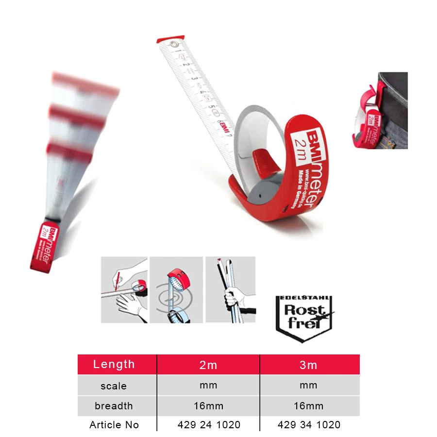 BMI 2m/3m الدقة شريط قياس تلسكوبي سريع مع مم التخرج ألمانيا قفل شريط القياس رقم 429 241 | 429 341