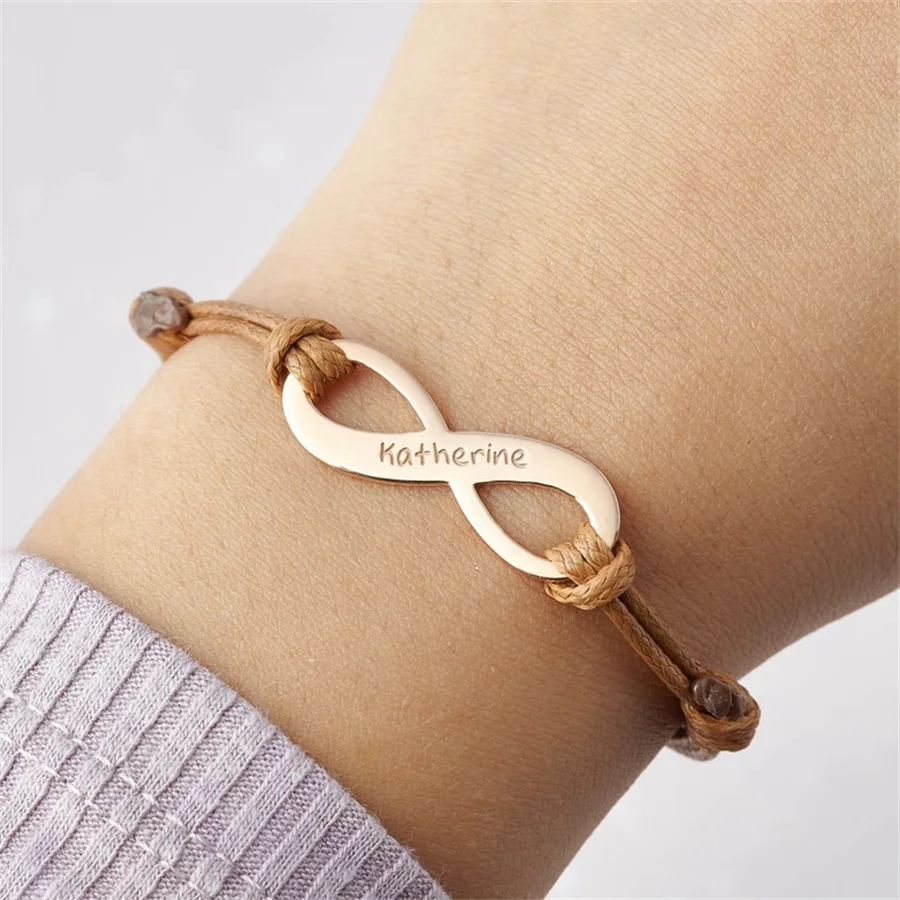 

Engraved Name Bracelet For Kids AdjustableLeather Infinity Bracelet Girl Bracelet Children Birthday Gift For Daughter Couple