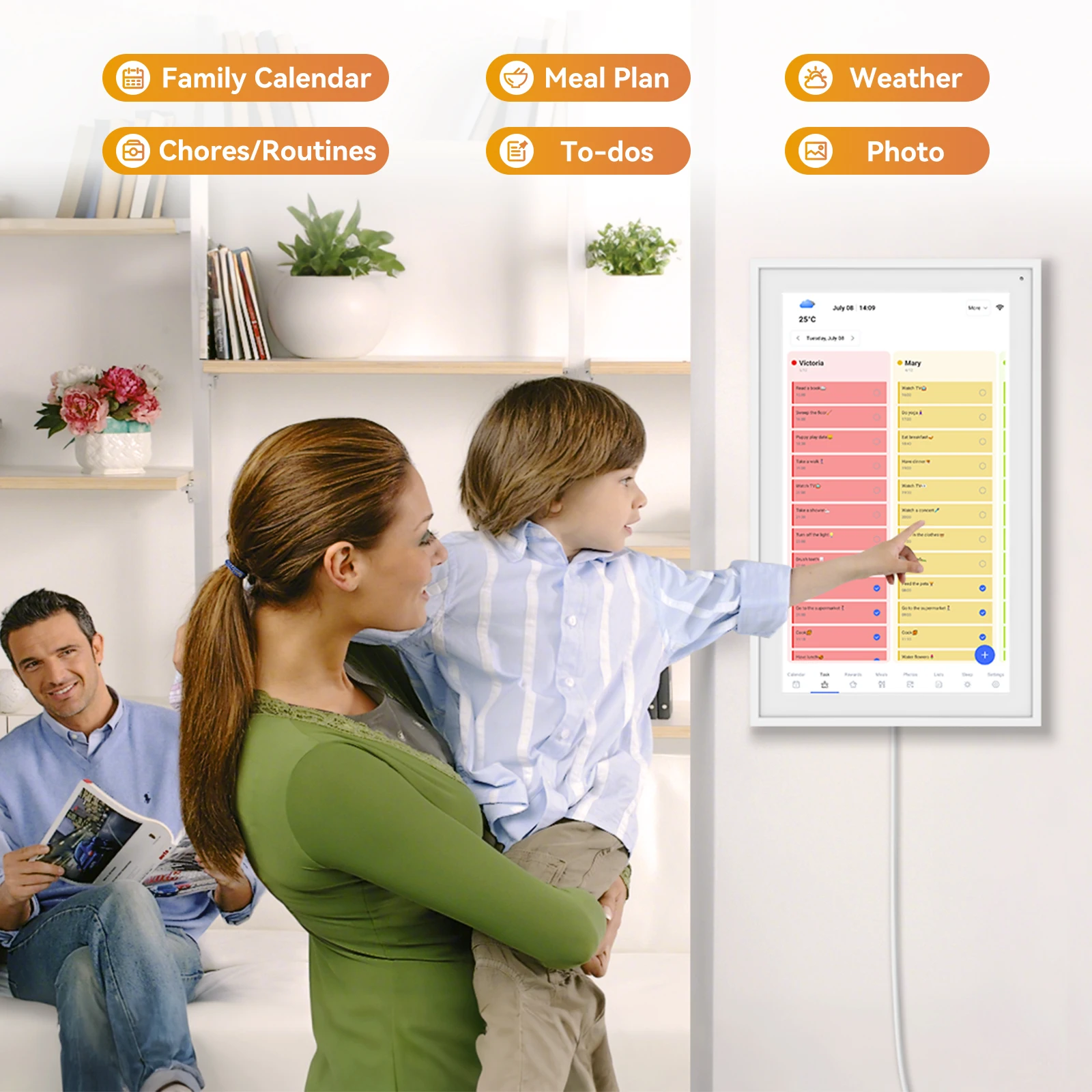 Kingrid P15 15,6 Zoll WLAN Smart Digitaler Kalender, Mahlzeiten- &Aufgabenplanung, Belohnungen für Kinder, Wi-Fi, Google/iCloud-Synchronisierung, 32GB Wand-Touchscreen Smart Elektronischer Kalender mit App-Steuerung – Detail 5