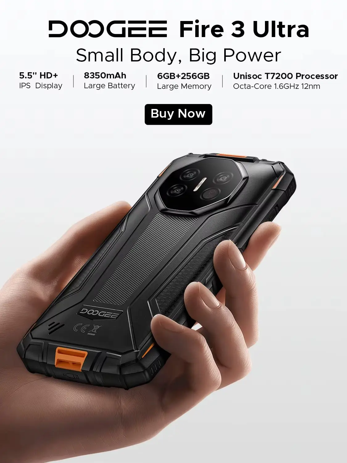 Stevig Smartphone DOOGEE Fire 3 Ultra Accu 8350mAh Android 16 Scherm 5.5 IPS HD+ 24GB RAM 256GB ROM Camera 16MP 20MP - afbeelding 2