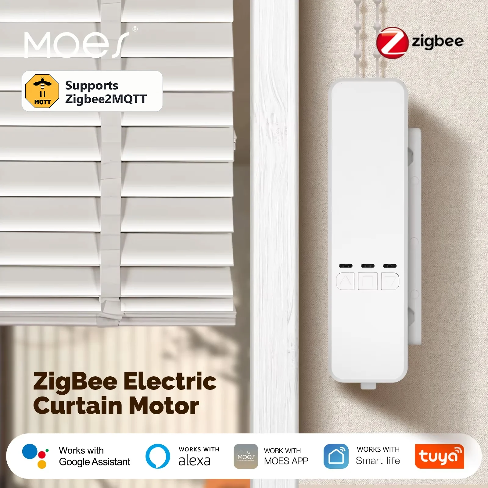 MOES Tuya Zigbee2MQTT Smart Chain Roller Blinds Shade Shutter Drive Electric Curtain Motor App Control Alexa Google Home