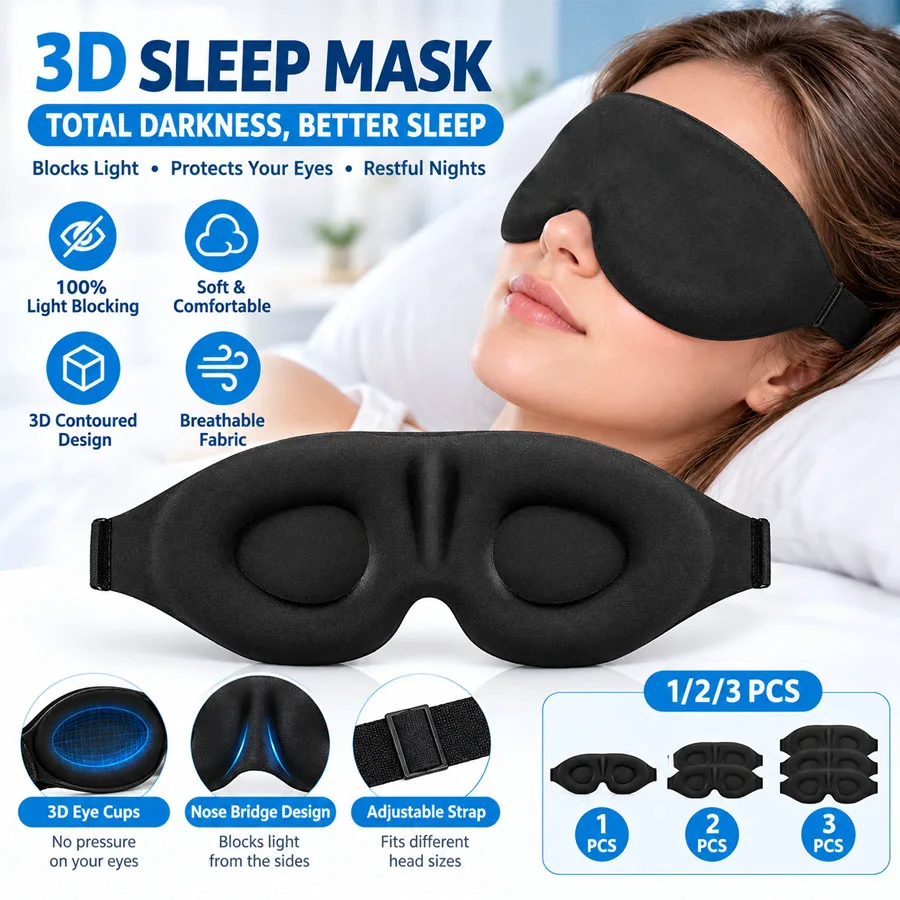 3/2/1pcs Eye Mask for Sleeping 3D Night Sleep Super Soft Mask Block Out Light with Women Men Family for Travel and Home Use
