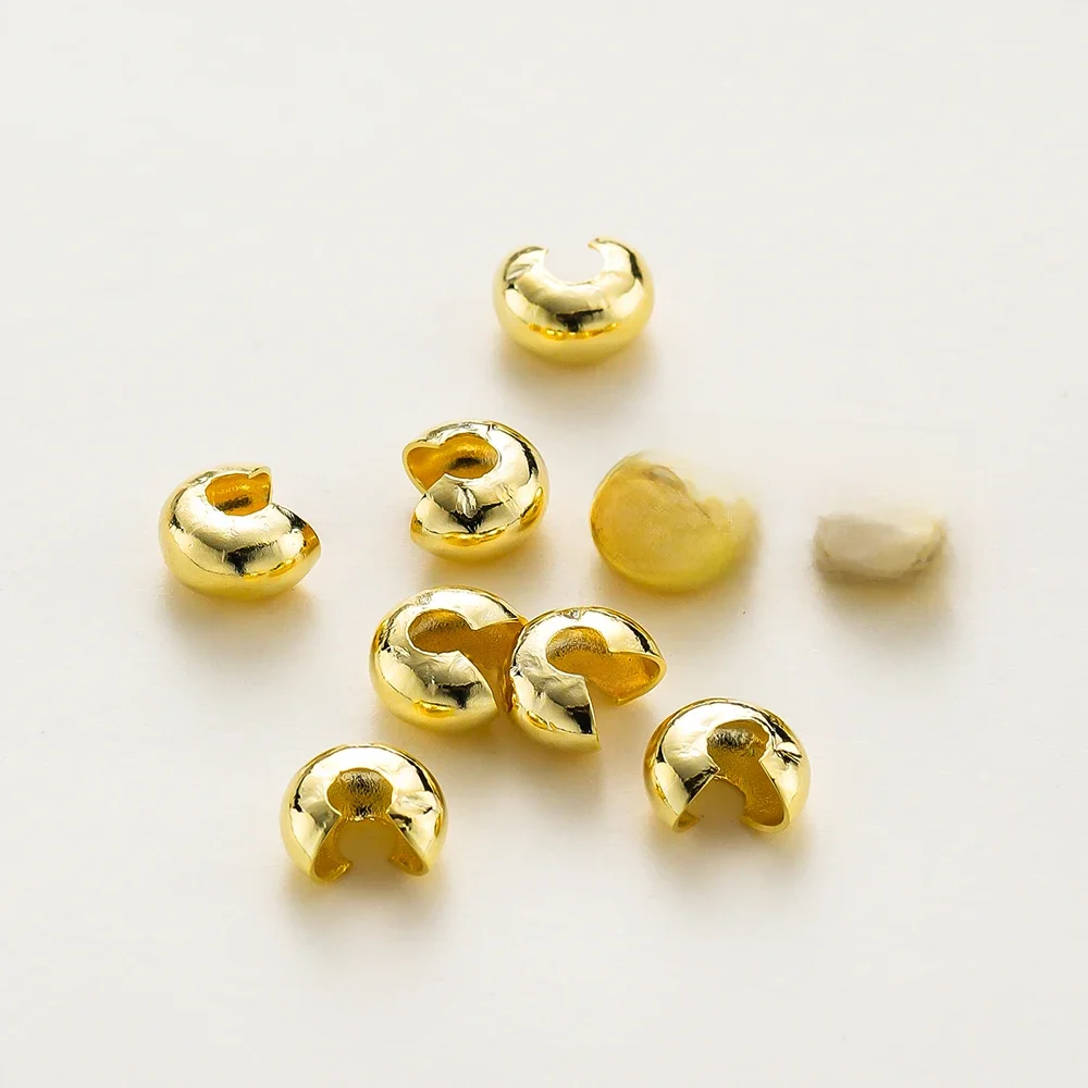 50/100pcs 3/4/5mm 14k/18k vergoldete Messing offene Crimp perlen Abdeckungen Crimp End Perlen