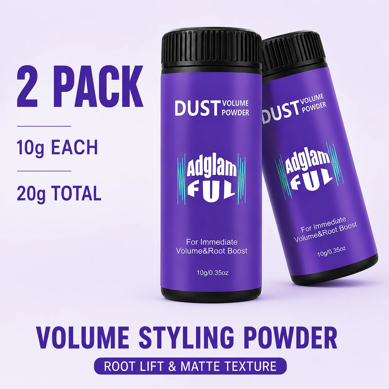 Adglamful 2 Pack Hair Styling Powder 10g Each, Volumizing Root Lift & Texture Powder, Natural Matte Finish for Men & Women