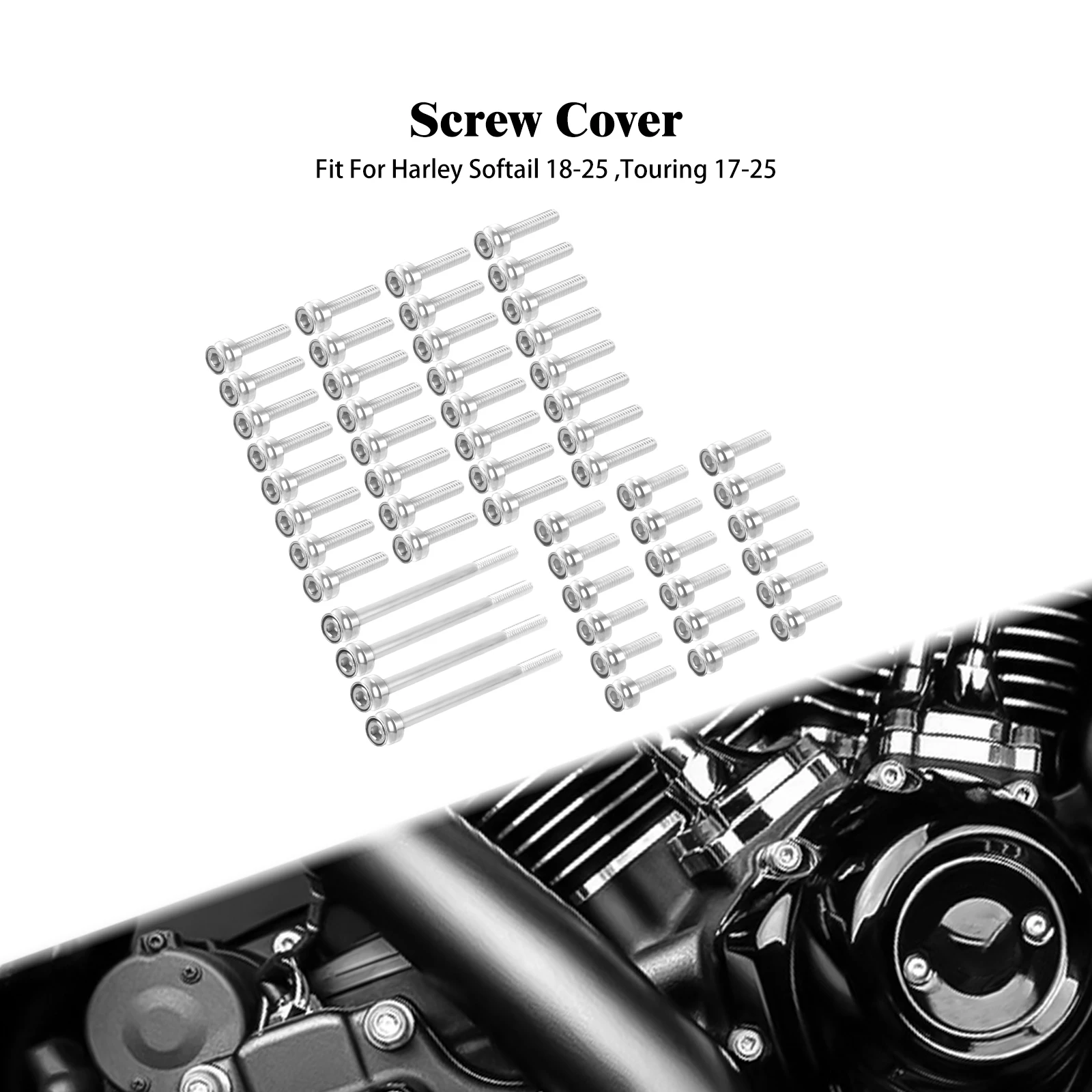 

Motorcycle Silver Engine Screw Bolt Set Kit Fit For Harley Softail Breakout FXBRS M8 Engine 2018-2025 Touring 2017-2025