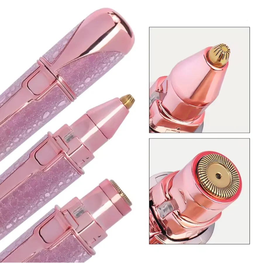 2-in-1 Rechargeable Nose Hair & Eyebrow Trimmer, Face Shaver with Built-in LED Light for Removing Chin, Upper and Lower Lip Area Peach Fuzz