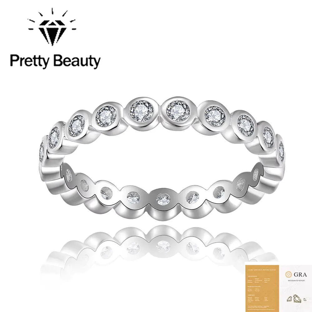 Pretty Beauty 925 Sterling Silver Bezel Setting Moissanite Eternity Ring Wedding Band Stackable Ring Fine Jewelry Gift for Women