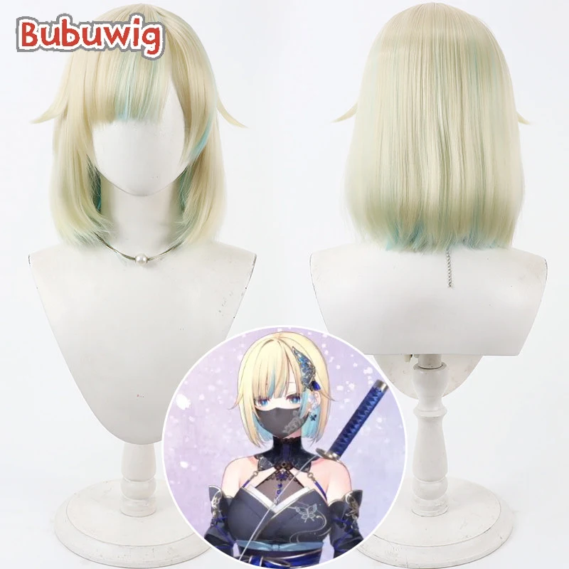 Bubuwig Synthetic Hair Aizawa Ema Cosplay Wigs Anime Virtual YouTuber Aizawa Ema Light Blonde Mixed Blue Wig Heat Resistant
