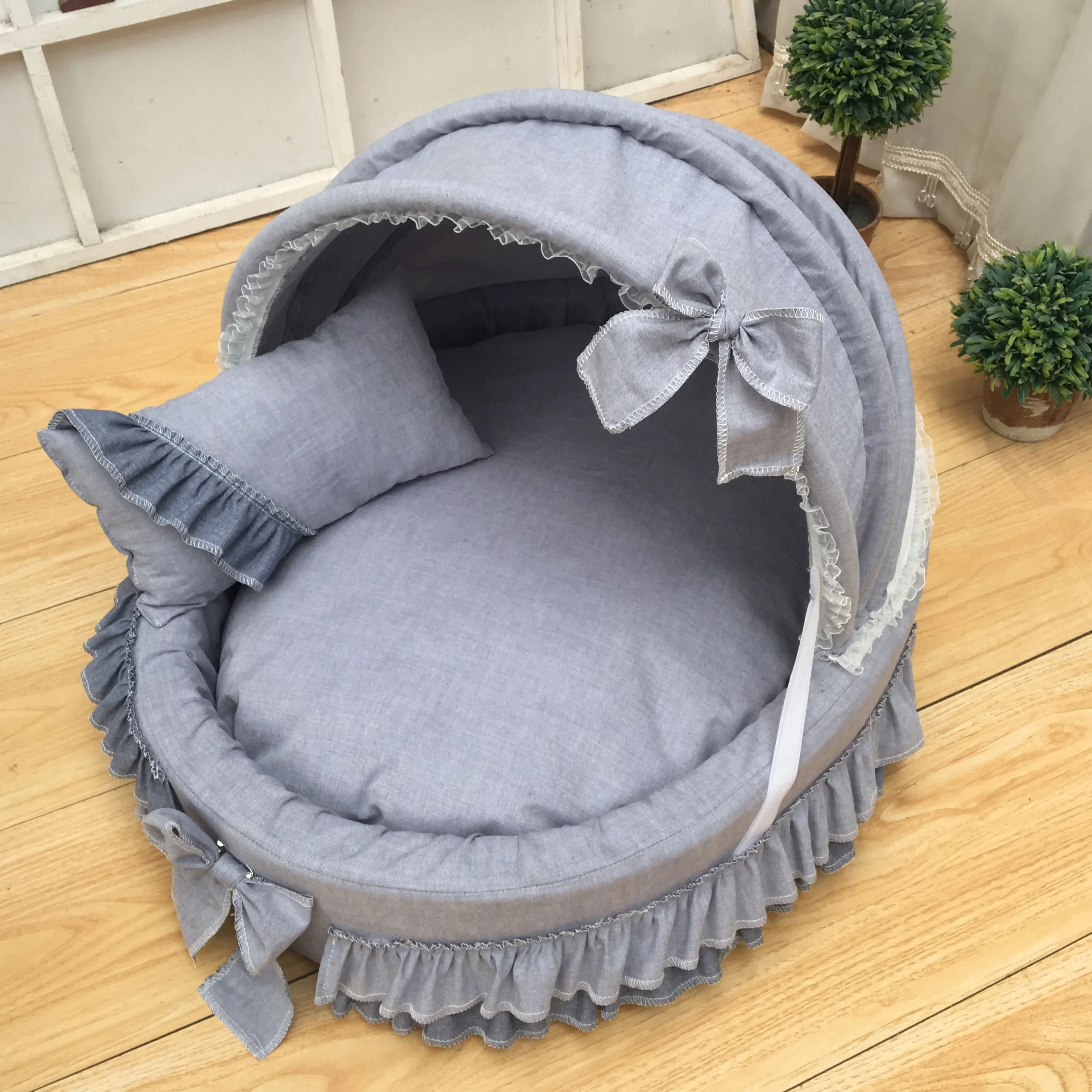 Fluffy Winter Warm Deluxe Dog Cat Pet Cradle Bed Sofa with Fleece Plush Fuzzy Velvet Puppy Kitten Princess Luxury Items Gray