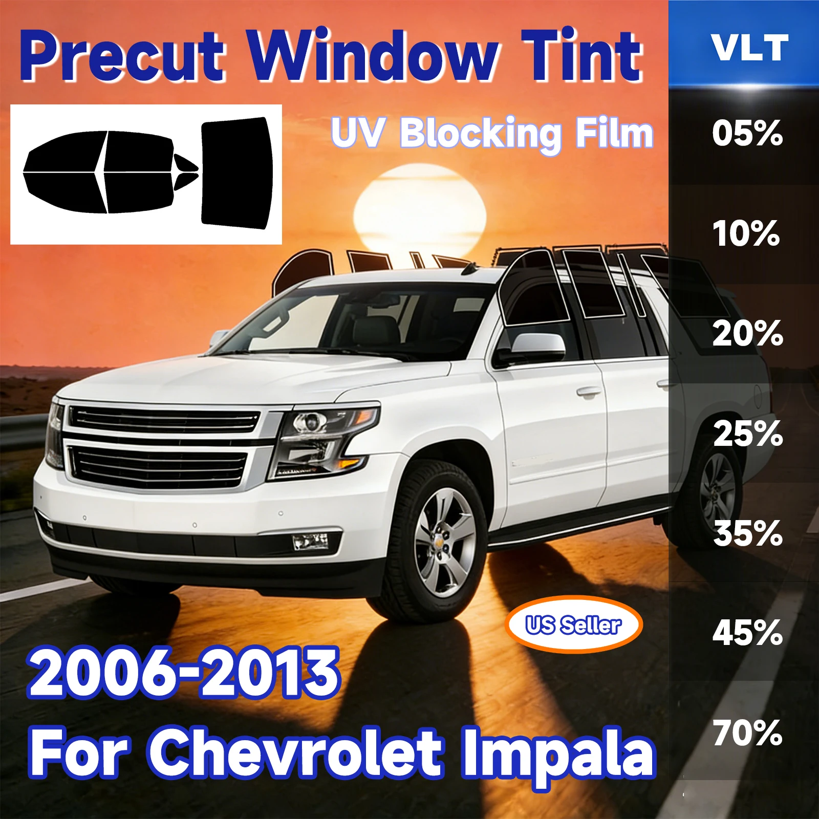 

Предварительно нарезанная тонировочная пленка для Chevrolet Impala 2006-2013: защита от солнца, УФ-излучения, ИК-излучения, нагрева и бликов для всех боковых окон и заднего стекла автомобиля