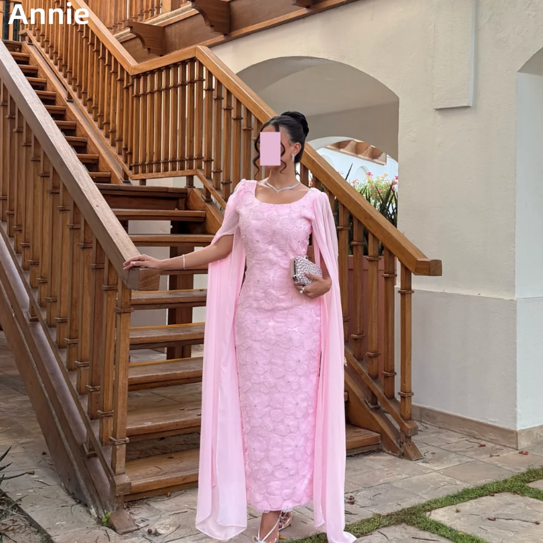 

Annie Розовые шифоновые платья для выпускного вечера с цветочной вышивкой Роскошные вечерние платья трапециевидной формы Элегантная женская одежда فساتين سهرة