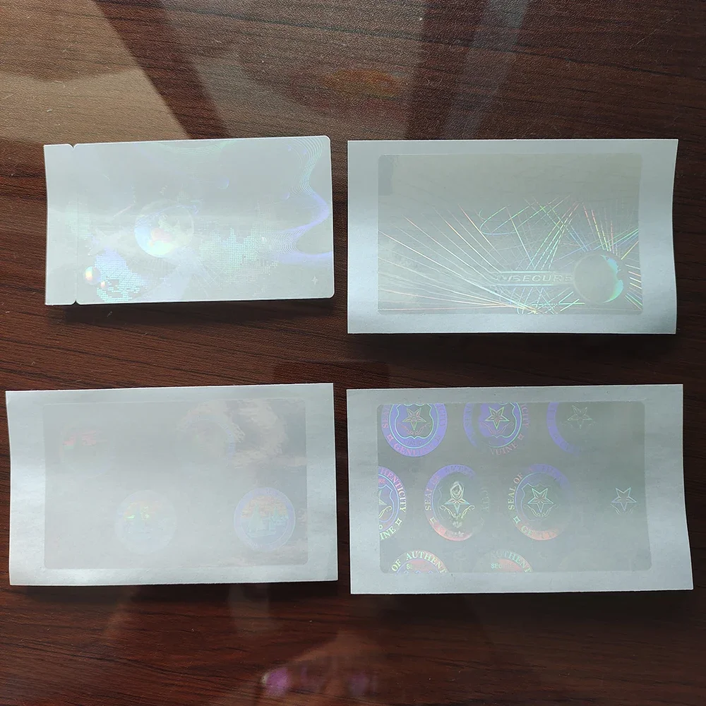 100 sztuk 84x52mm przezroczysta naklejka na kartę z hologramem wodoodporna odporna na rozdarcie przezroczysty z tworzywa sztucznego Laser holograficzny niemożliwy do skopiowania — zdjęcie produktu 7