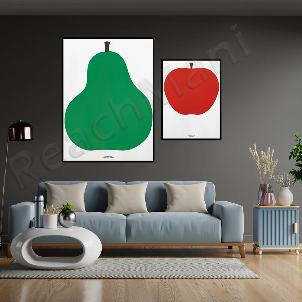 

Green Pear, Red Apple, Enzo Mari Print, 1965, Nature Series, Symbol, Icon, Fruit Home Poster, Nursery Kitchen Room