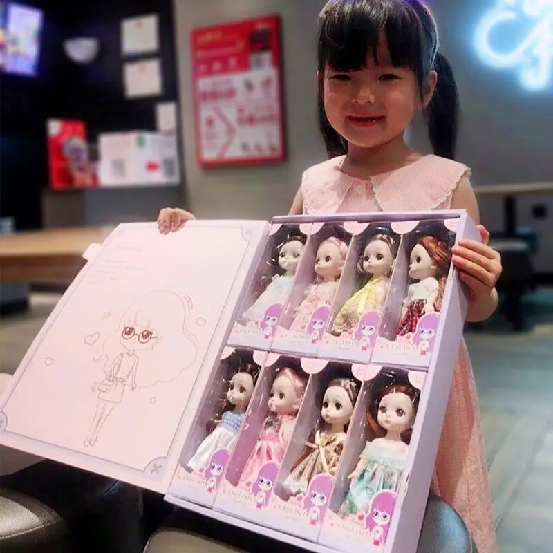 

New 8 Pcs / Set Of 16cm Girl Doll BJD Mini 13 Joint Movable Doll Exquisite Box Packaging DIY Fashion Dress Up Birthday Gift