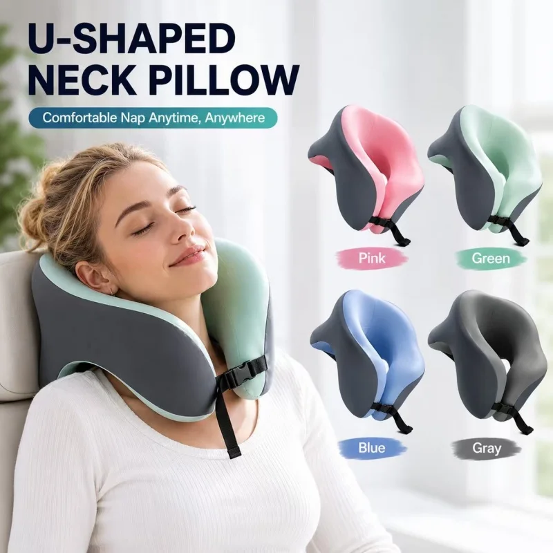 Tragbares U-förmiges Nackenkissen aus Memory-Schaum, Reisekissen für Flugzeug, Auto, Büro, Schlafunterstützung, ergonomisches Design