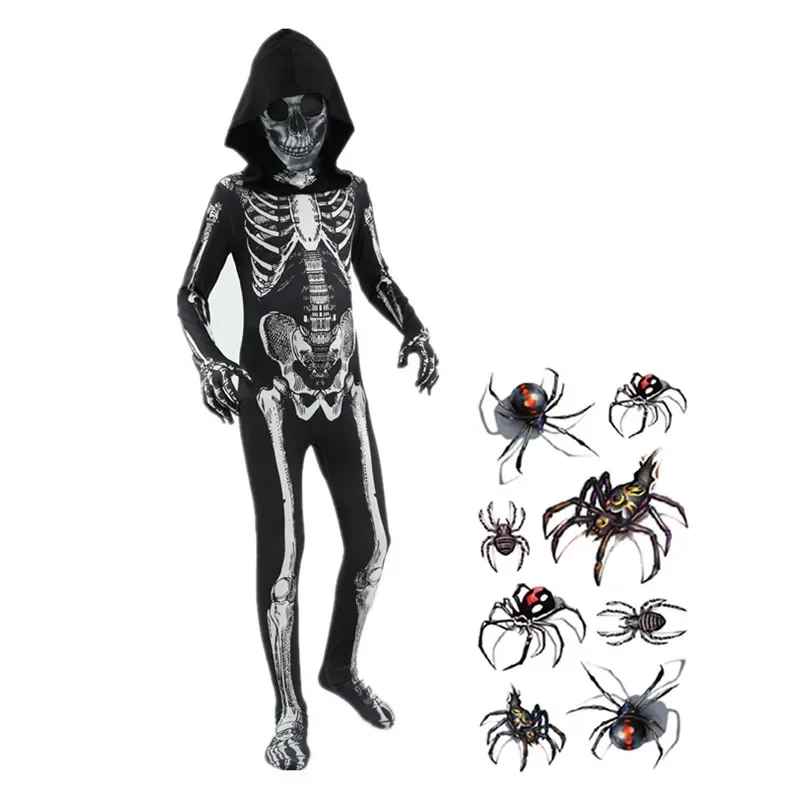 Gruselige Halloween Horror Kinder Kapuze Kostüm beängstigend Skelett Sensenmann Kostüm Jungen gruselige Kostüm Karneval Party Kostüm
