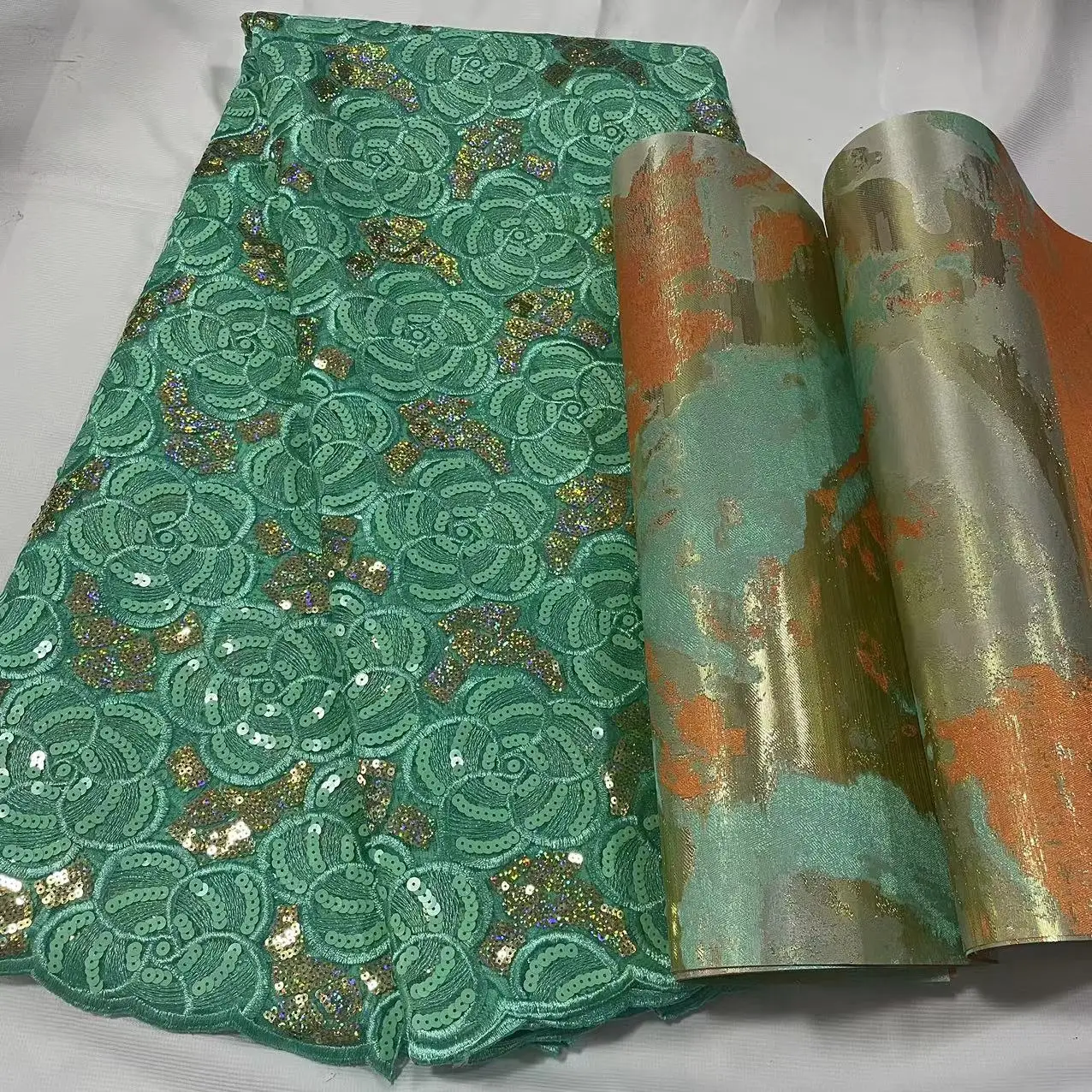 

Роскошная нигерийская кружевная ткань с блестками, высочайшее качество, африканский гипюровый шнур, кружевной материал, 5 ярдов, с подходящим головным убором Sego, 2 шт.