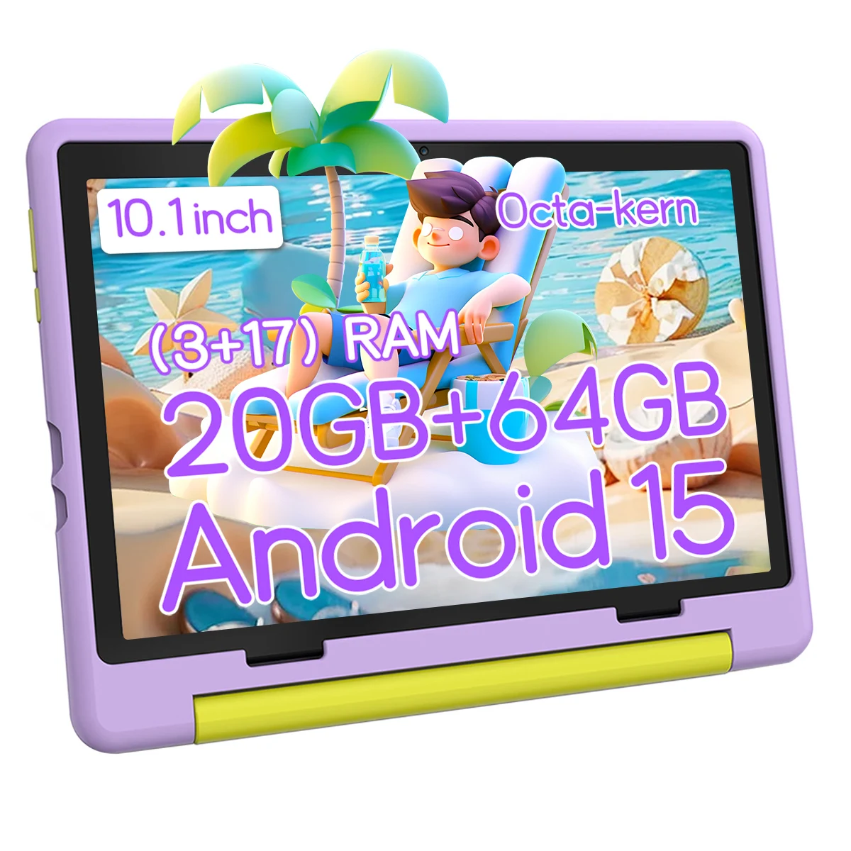 Tablette Android 15 pour Enfants 10 Pouces 20 Go de RAM 64 Go de Stockage Extensible à 1 To Contrôle Parental Préinstallé Pack KIDOZ Cadeau pour Enfants