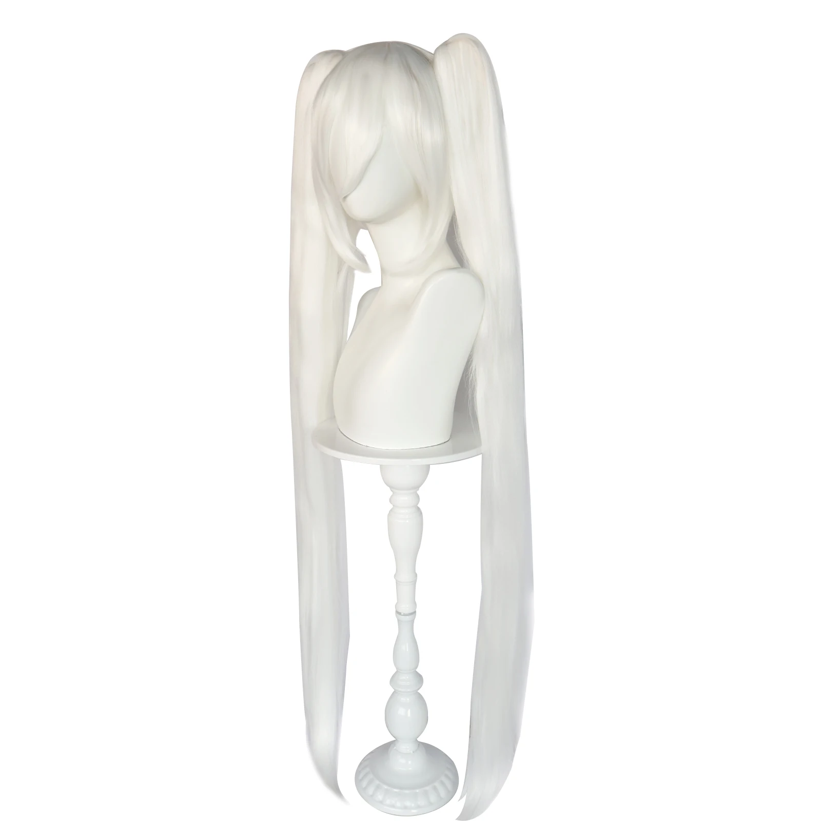 Synthetic Long Straight White Wig Cosplay Double Ponytail with Bangs Wig Heat Resistant Fiber Wigs Suitable for Cosplay Party image 3