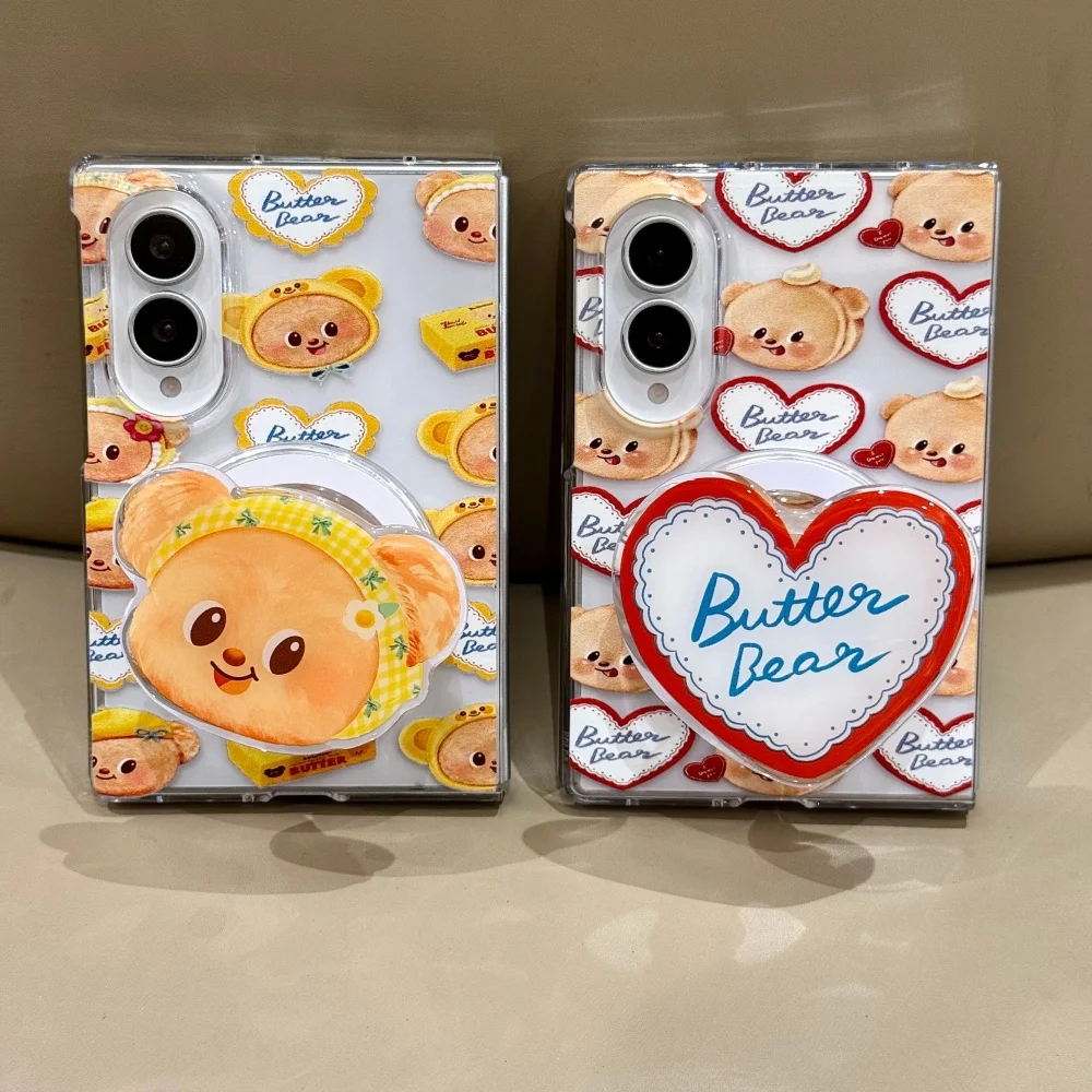 Cute Cartoon Bear Magnetic Phone Case for Samsung Galaxy Z Fold 8 Z Fold 8 Ultra Cover with MagSafe Holder Kawaii Shockproof Set