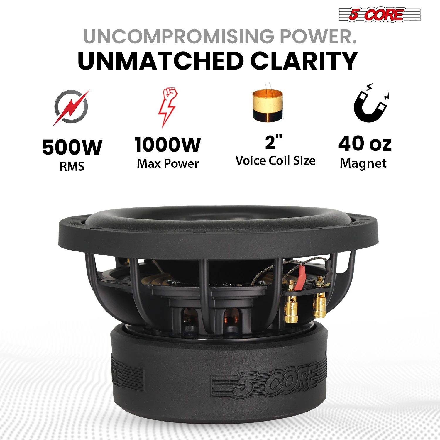 5 Core 6.5 Inch Car Subwoofer Dual 2Ohm 1000W Speaker Sub Woofer Driver Aluminum Frame 6.5” Woofers WF 6.5140 DBL D2