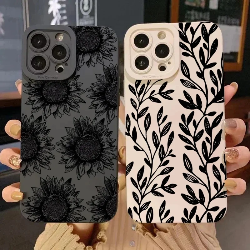 Coque de téléphone à motif tournesol noir, étui souple en Silicone pour Xiaomi Redmi Note 14 13 12 11 Pro Plus 5G 12S 11S 11 10S 13C 13 12 4G