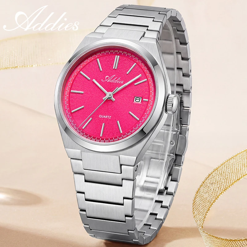 Addies 35mm Quartz Woman Watch 5Bar Waterproof Sport Luminous Sapphire Crystal Date Display Watches 316L Stainless Steel Gift