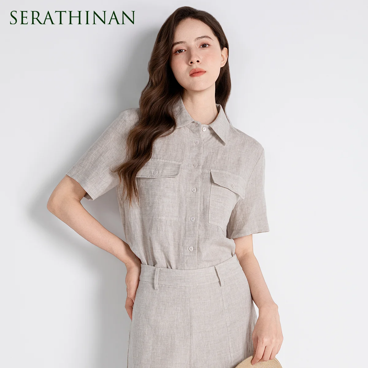 

TX661032 High End Flaxen Blouse Women's Vintage Point Collar Cotton Lined Loose Fit Casual Summer LP Shirts