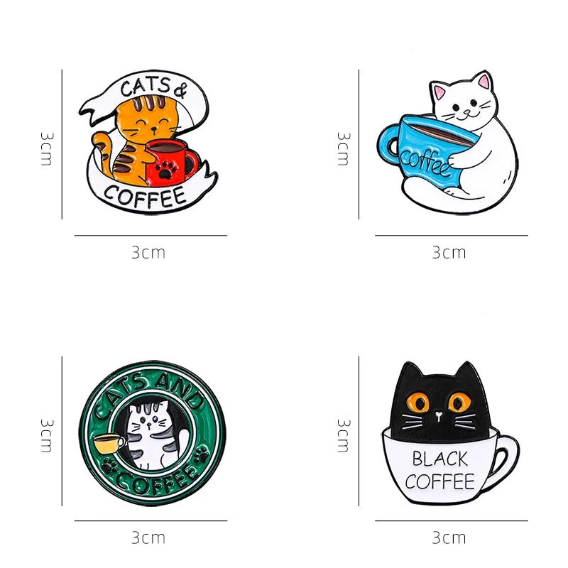 Cartoon Letter Coffee Cup Cat Enamel Brooch Cute Creative Backpack Clothing Accessories Decoration Alloy Lapel Pin Badge