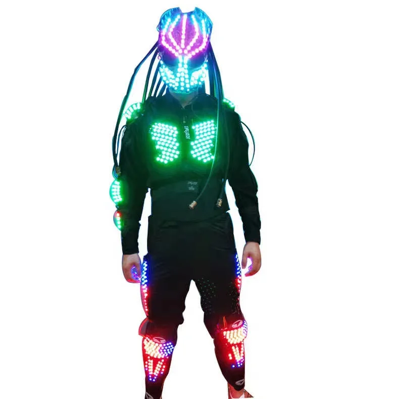 

LED Glowing Costume with Helmet Luminous Suit Lighting Up Clothing For Nightclub DJ Stage Performance