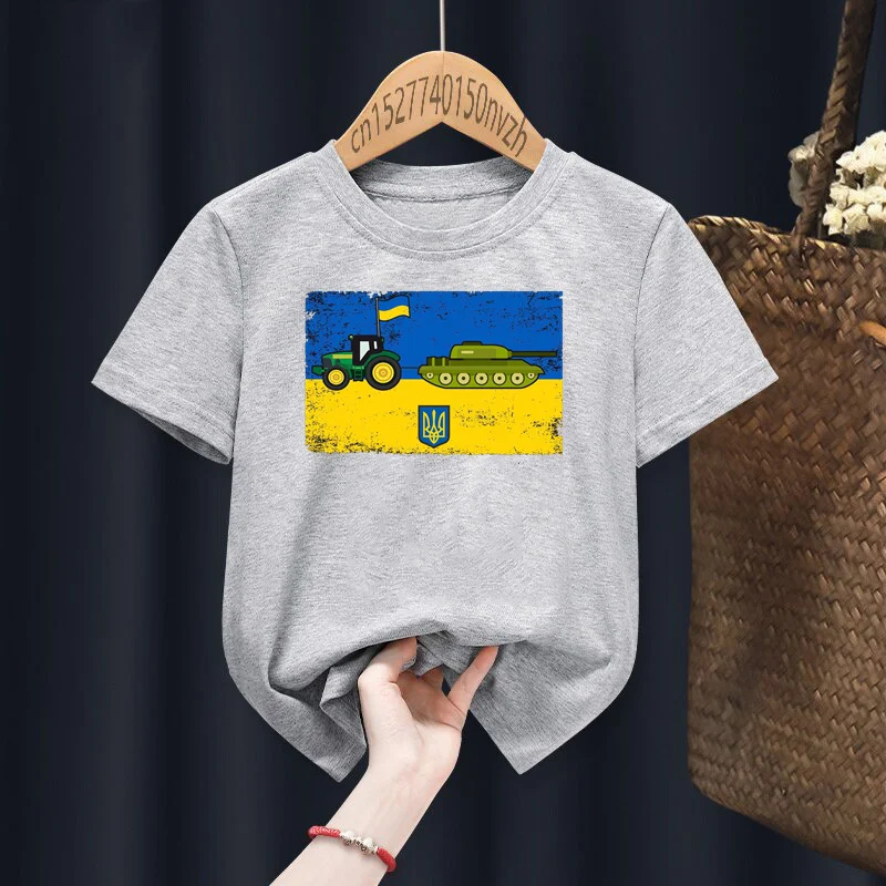 Ukrainian Farmer Steals Tank Print Red Kid T-shirts Children Baby Black Harajuku Kawaii Clothes Boy Girl Tops Gift Present