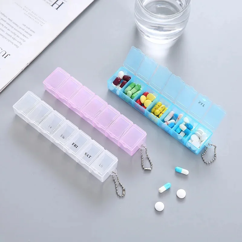 7-dniowa apteczka na pigułki Cotygodniowy uchwyt na tablet Organizer do przechowywania Pojemnik na pigułki Rozgałęźniki 3 kolory Organizer na pigułki — zdjęcie 2