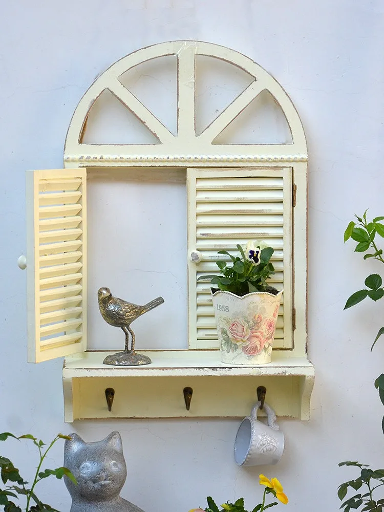 Plant Pot Stand Arched Window Frame Storage Rack Wooden Window Shelf Imitation Window Rustic Hanging Decor for Kitchen Garden
