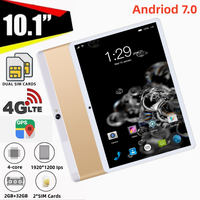 10.1 INCH 4G Lte Phone Call Tablet Andriod 7.0 2GB RAM 32GB ROM MTK6735 4-Core 1920x1200IPS Google GPS WiFi Bluetooth 2xSIM Card