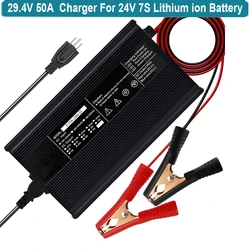 29.4V 50A Li-ion Battery Charger Silver Aluminum Case Fully Automatic for 7S 24V Lithium Battery Pack with XT60 Male Plug